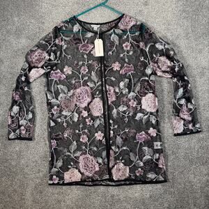 Whimsigoth Cardigan 2XL Sheer Embroidered Dark Romantic Floral Boho Fairycore